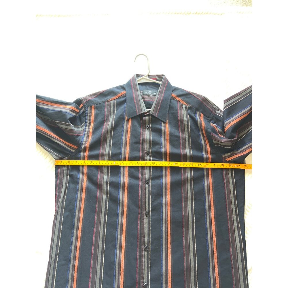 Bugatchi Uomo‎ XL Men's Striped Button-Up Shirt – Black Multi-Color Microfiber - Picture 9 of 9